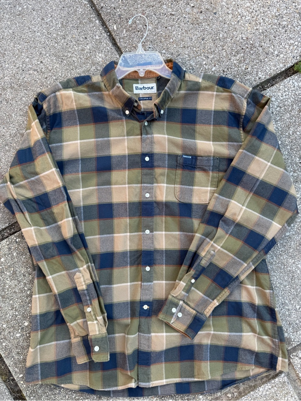 Barbour Men's Olive & Navy Plaid Button-Down Shirt XXL
